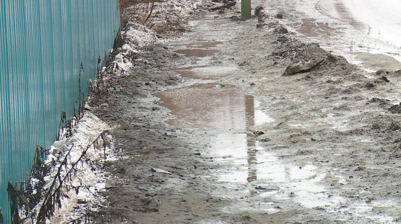 В проезде Литвинова пешеходы утопают в грязи гипотетического тротуара