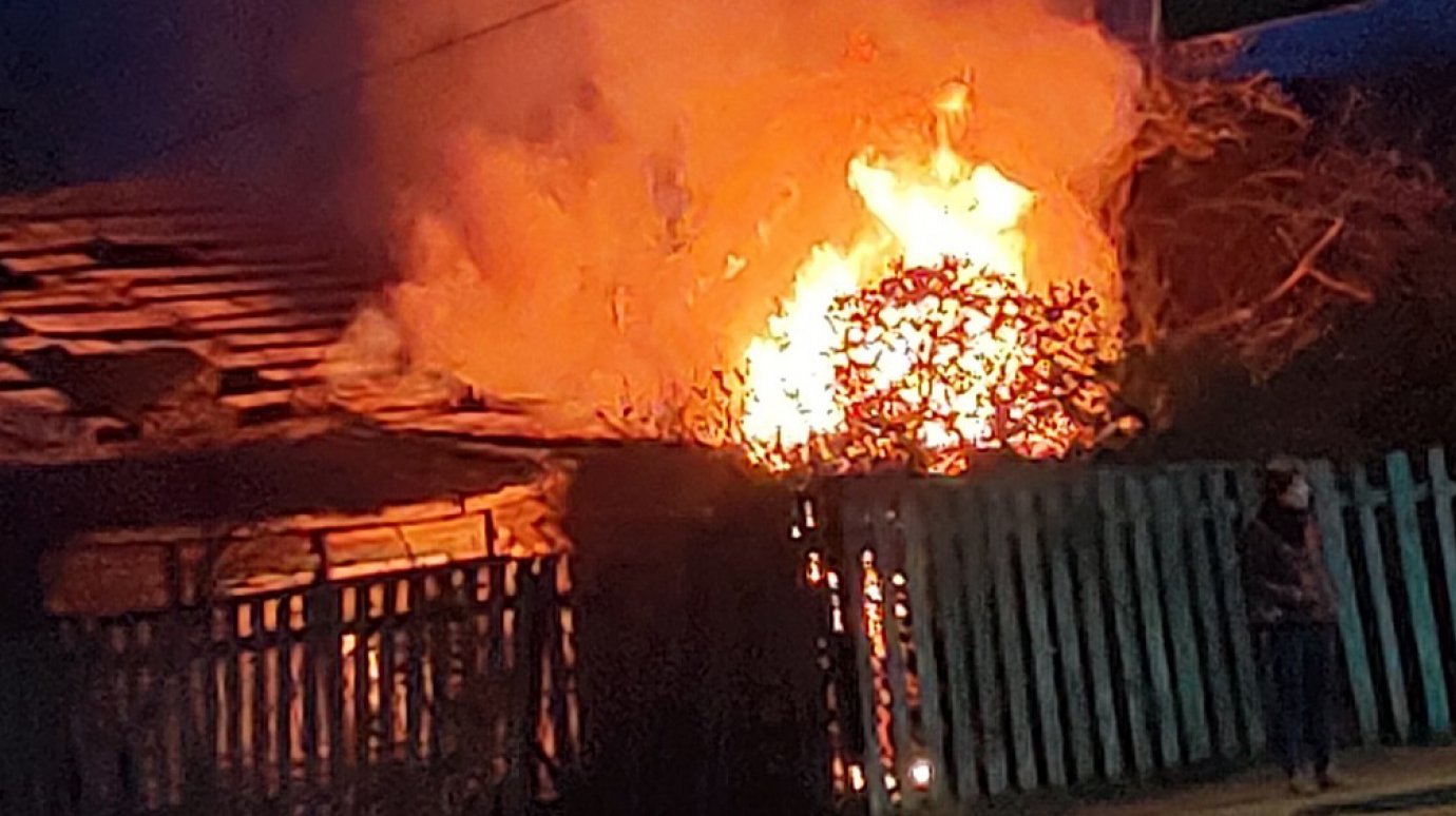 В Пензе огонь уничтожил расселенный дом на улице Буровой