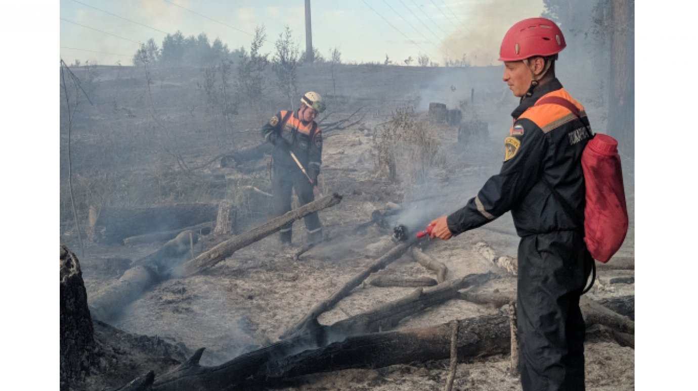 Пожарные до сих пор тушат траву в поселке Победа