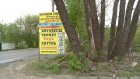 Дорога на Стрельбищенской скрылась за деревом и рекламным щитом