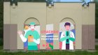 Стены пензенских зданий украсили рисунки в благодарность медикам