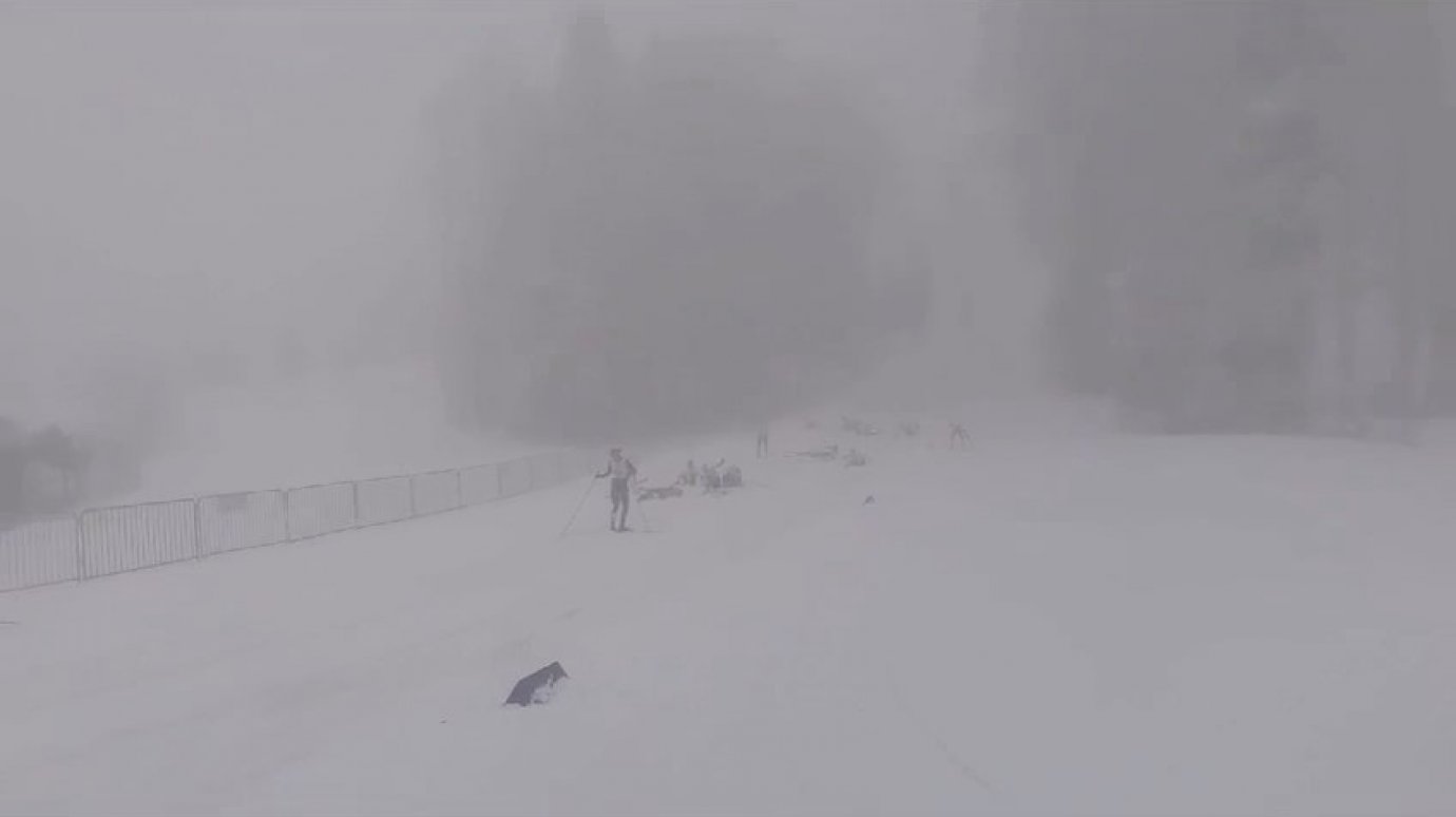 Появилось видео массового завала лыжниц на Спартакиаде
