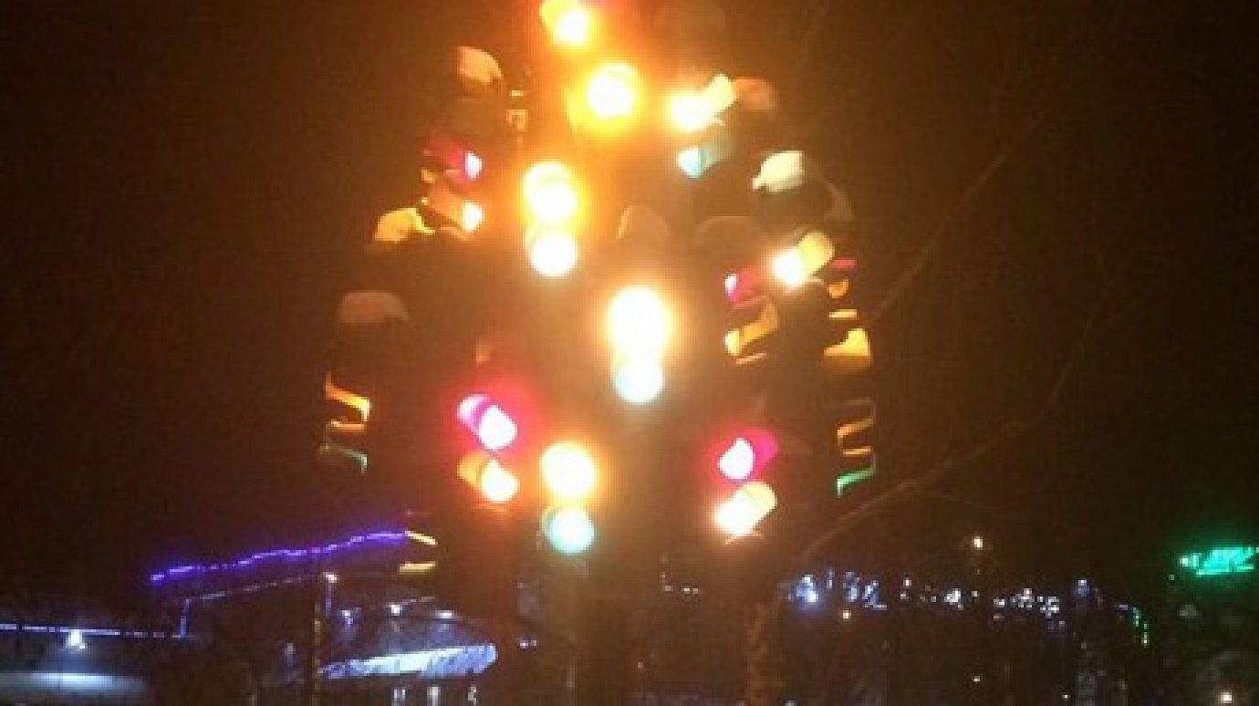 В Пензе засветилось светофорное дерево в сквере на улице Октябрьской