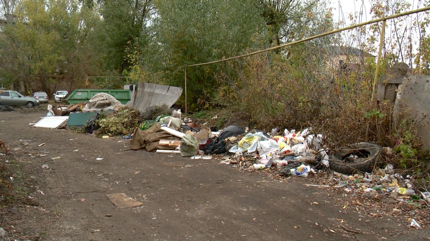 Контейнерная площадка на проспекте Победы завалена мусором