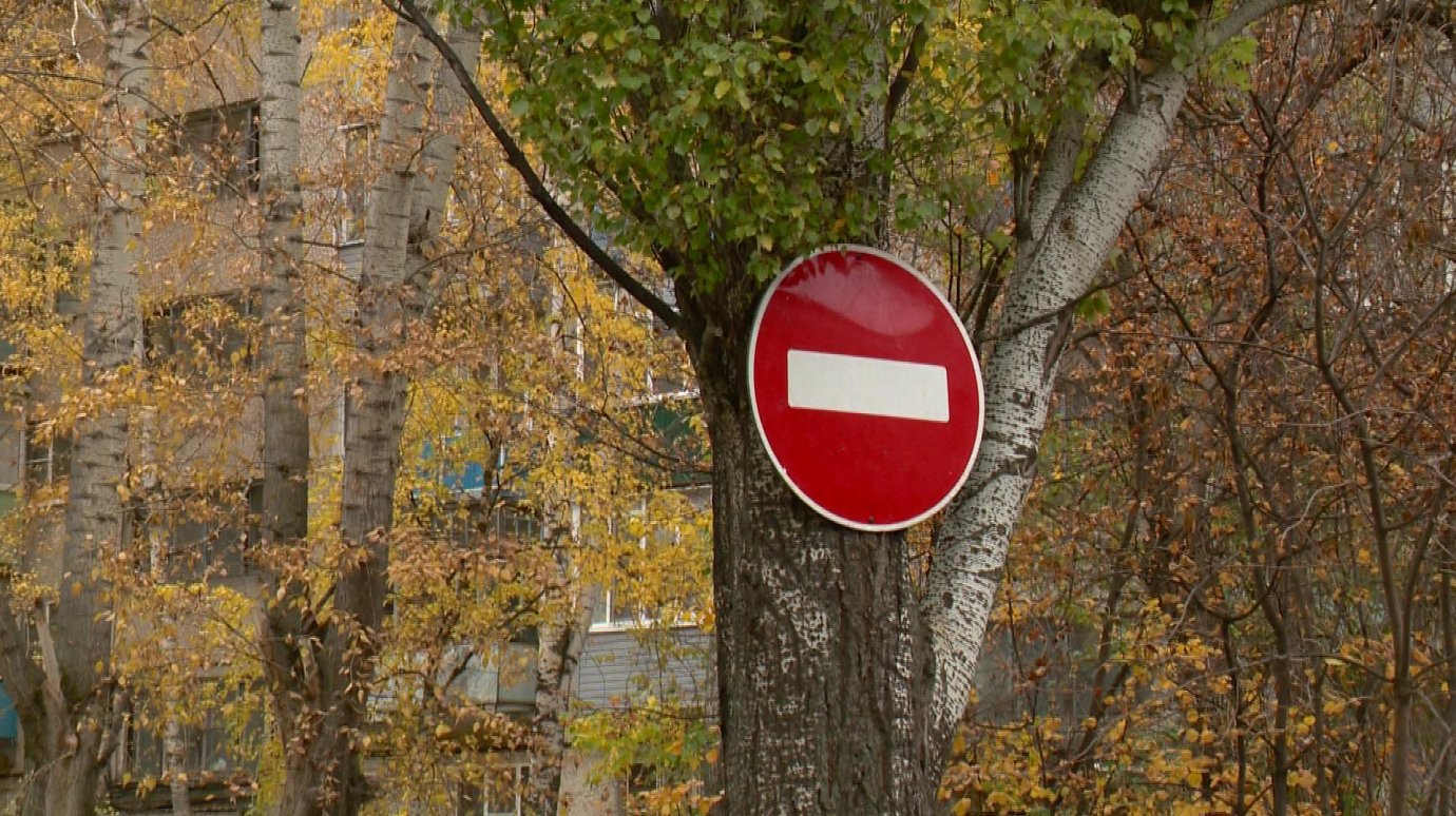 На въезде во двор Тернопольской, 6, к дереву прибили запрещающий знак