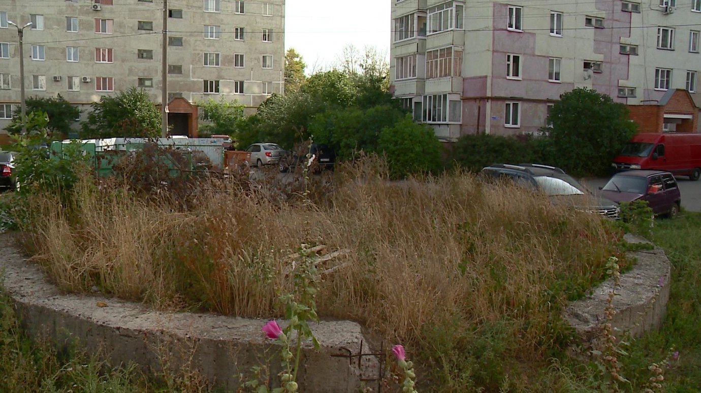 На улице Ново-Казанской старая конструкция заросла бурьяном и мусором