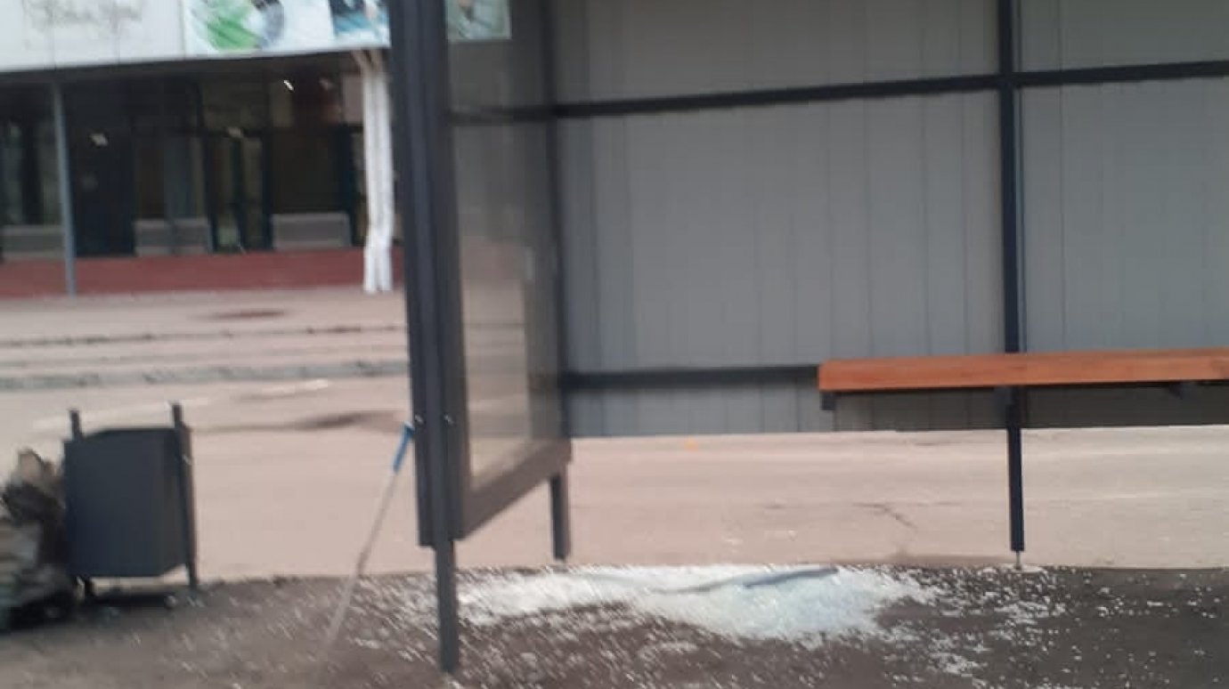 В Пензе хулиганы разбили стекло нового остановочного павильона