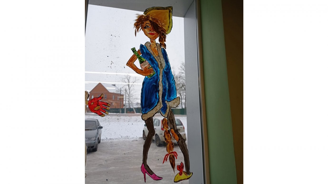 Разврат: Снегурочку на стекле магазина в Мокшане одобрили не все