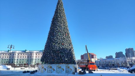 На площади Ленина начали разбирать главную городскую елку