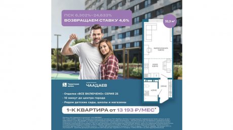 В ЖК «Чаадаев» доступны квартиры с платежом от 13 000 рублей