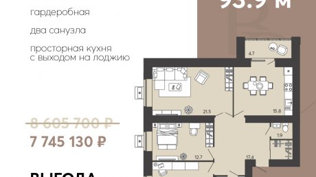 Квартира недели: 3-комнатная в ЖК «Баланс» с выгодой 860 тыс. рублей