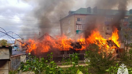 На ул. Калинина в Кузнецке загорелись хозпостройка, гараж и машина