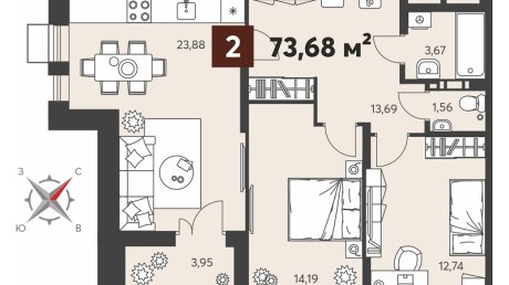 Предложение от «Термодома»: 2-комнатная за 30,7 тыс. в месяц