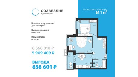 Квартира недели в доме «Мира»: выгода - 656 000 рублей