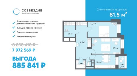 Квартира недели в ЖК «Созвездие»: выгода - 885 тысяч рублей