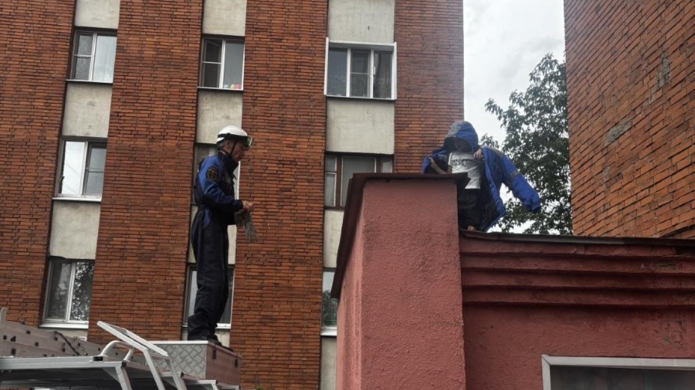 В Пензе спасатели сняли ребенка с крыши пристройки к многоэтажке